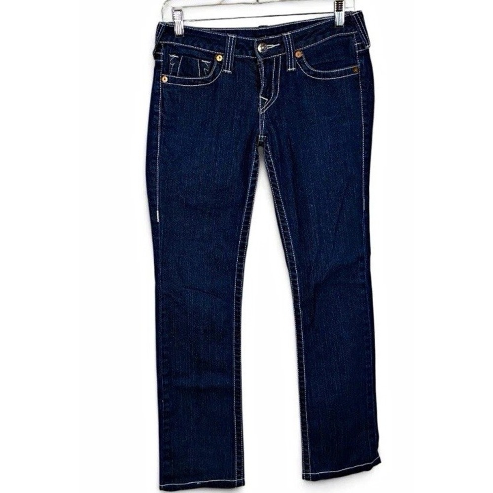 True Religion Womens Jeans 27 Dark Wash Slim Straight Mid Rise World Tour Denim